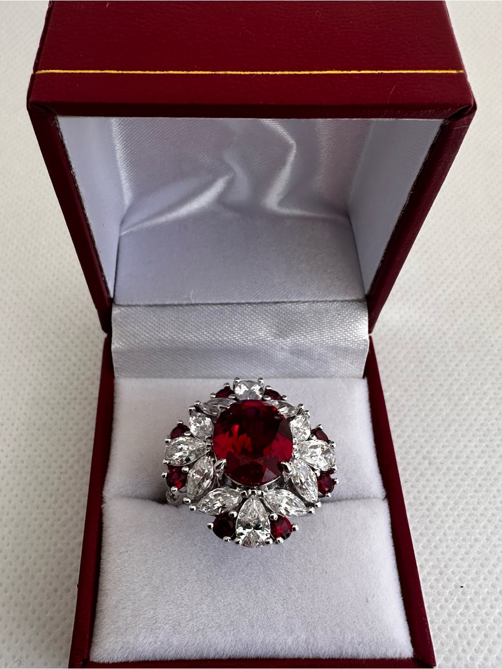 Ruby and White Topaz Ring Sterling Silver